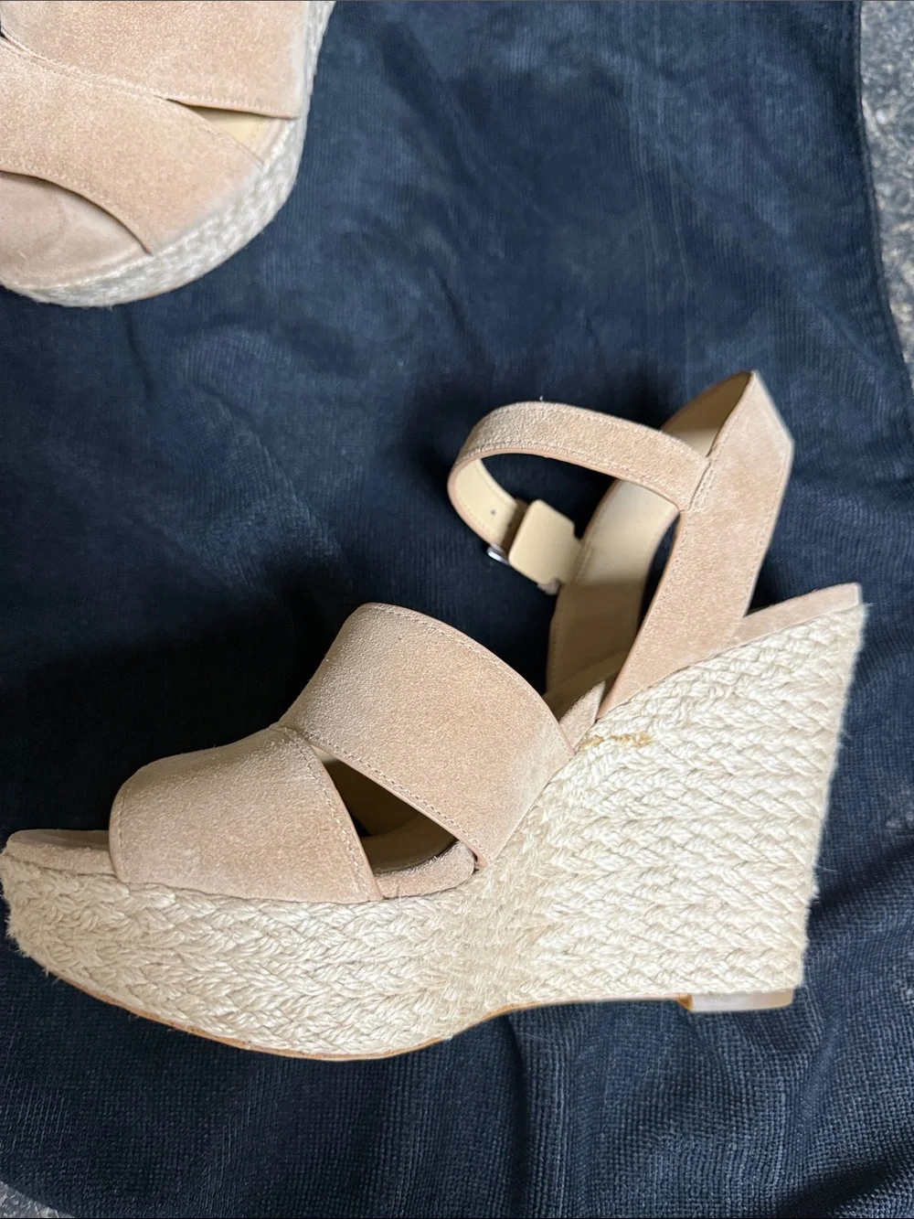Michael Kors Neutral Beige Suede Espadrille Wedge Sandals